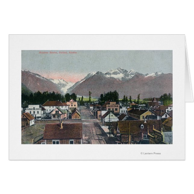 Aerial Summer View of the CityValdez, AK Hälsningskort (Framsidan Horizontal)