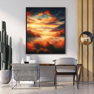 Aerial ungle Ligcape Red Träd & Black Cloud Sea Poster