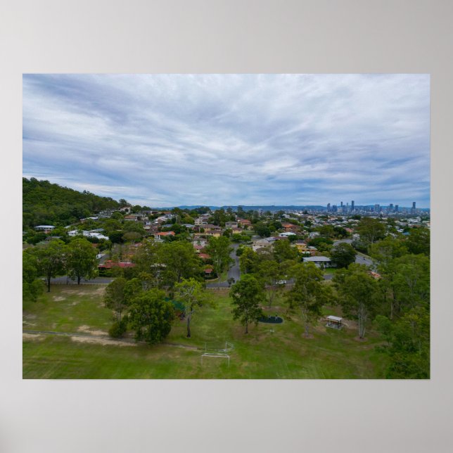 Aerial View Bill Hewitt Reserve Brisbane Skyline Poster (Framsidan)