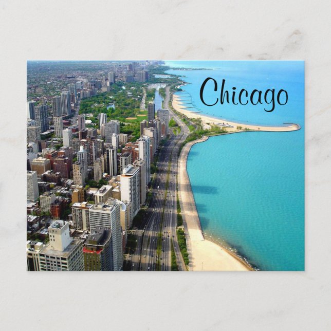 Aerial View Chicago Illinois Travel Post Card Vykort (Framsida)