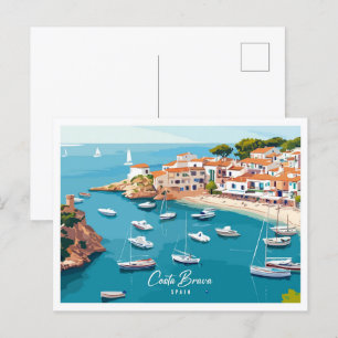 Aerial View Costa Brava Spain Illustration Travel Vykort