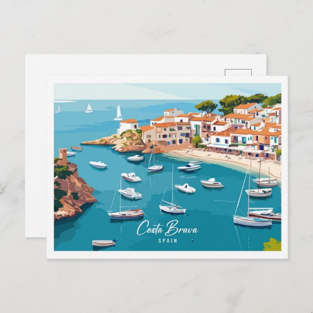 Aerial View Costa Brava Spain Illustration Travel Vykort (Fram/baksida)