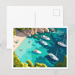 Aerial View Costa Brava Spain Illustration Vykort