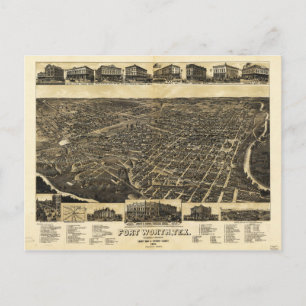 Aerial View Fort Worth Tarrant County Texas (1886) Vykort