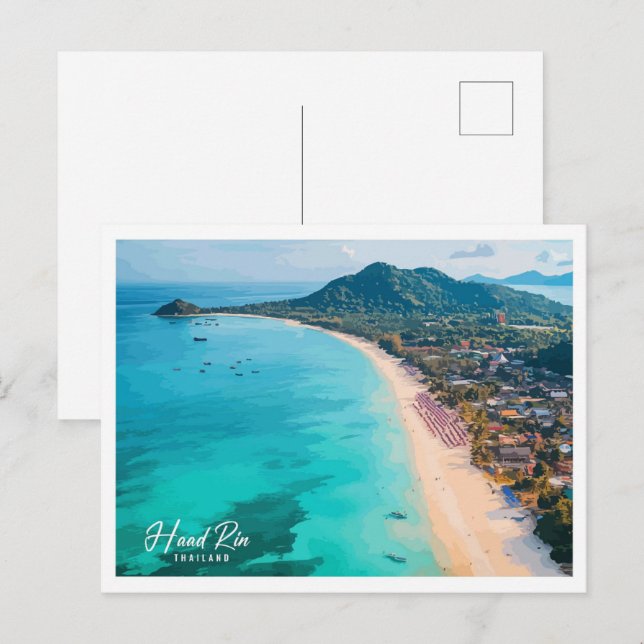 Aerial View Haad Rin Thailand Illustration Vykort (Fram/baksida)