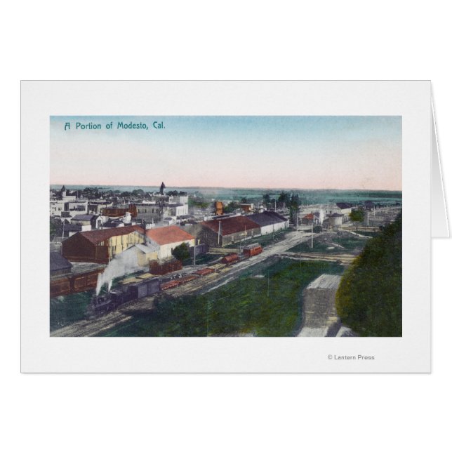 Aerial View of a Portion of CityModesto, CA Hälsningskort (Framsidan Horizontal)