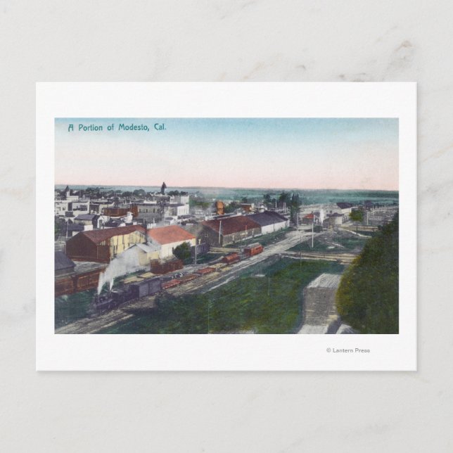 Aerial View of a Portion of CityModesto, CA Vykort (Framsida)