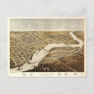 Aerial View of Appleton, Wisconsin (1867) Vykort