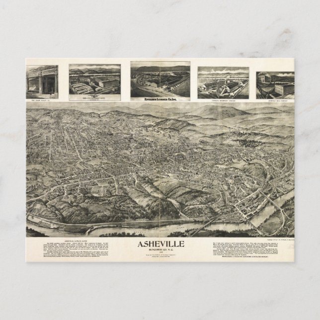 Aerial View of Asheville, North Carolina (1912) Vykort (Framsida)