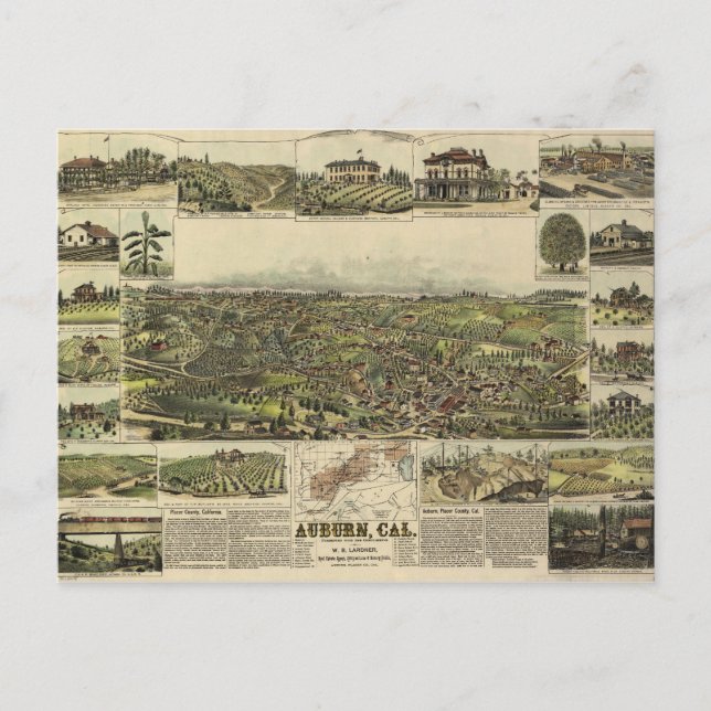 Aerial View of Auburn, Kalifornien (1887) Vykort (Framsida)