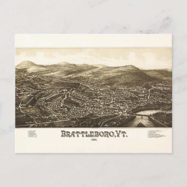 Aerial View of Brattleboro, Vermont (1886) Vykort (Framsida)