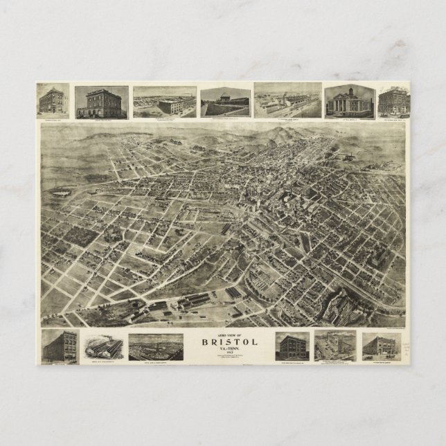 Aerial View of Bristol, Virginia/Tennessee (1912) Vykort (Framsida)