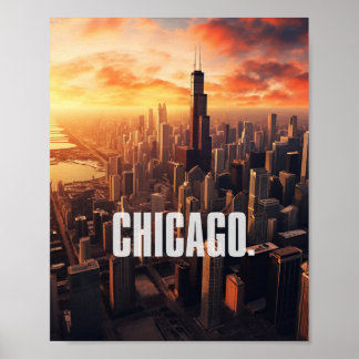Aerial View of Chicago city Illinois USA Poster