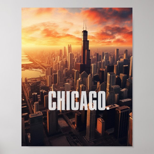 Aerial View of Chicago city Illinois USA Poster (Framsidan)