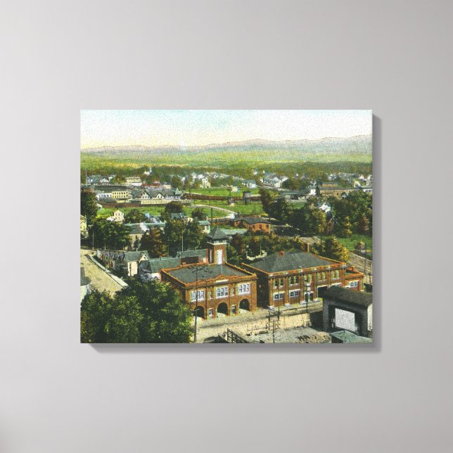 Aerial View of City, Fire Station & Municipal Canvastryck (Framsida)