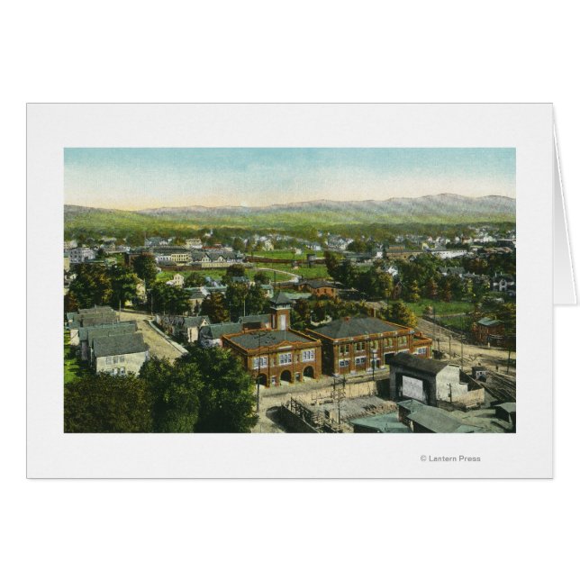 Aerial View of City, Fire Station & Municipal Hälsningskort (Framsidan Horizontal)