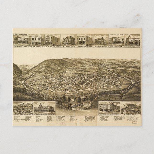 Aerial View of Harriman, Tennessee (1892) Vykort (Framsida)
