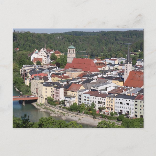 Aerial View of Historic Wasserburg am Inn Vykort (Framsida)