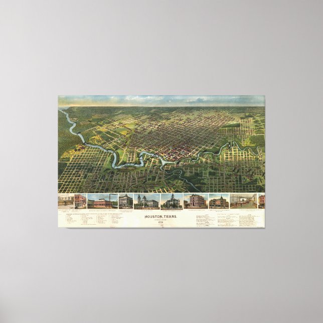 Aerial View of Houston, Texas (1891) Canvastryck (Framsida)