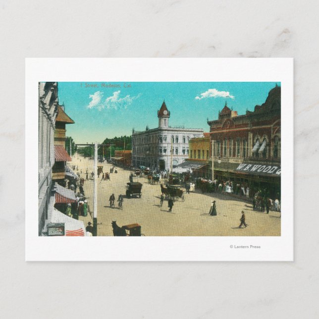 Aerial View of I StreetModesto, CA Vykort (Framsida)