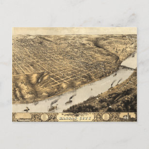 Aerial View of Kansas City, Missouri (1869) Vykort