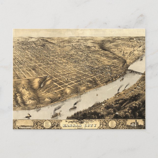 Aerial View of Kansas City, Missouri (1869) Vykort (Framsida)