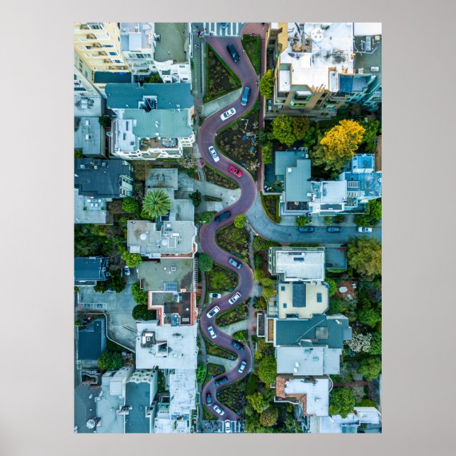 AERIAL VIEW OF LOMBARD STREET, SAN FRANCISCO, USA POSTER (Framsidan)