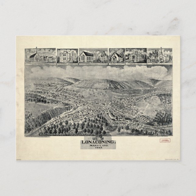 Aerial View of Lonaconing, Maryland (1905) Vykort (Framsida)
