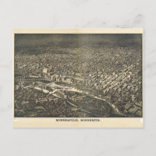 Aerial View of Minneapolis, Minnesota (1885) Vykort