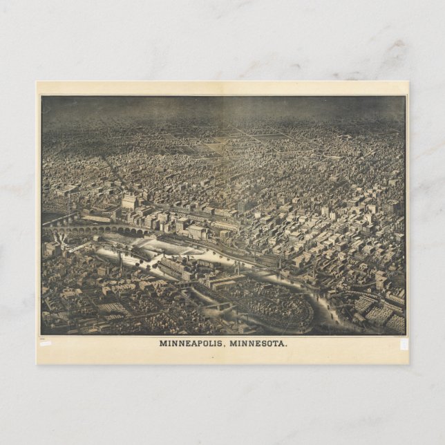Aerial View of Minneapolis, Minnesota (1885) Vykort (Framsida)