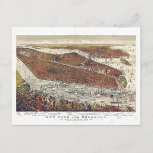 Aerial View of New York and Brooklyn (1877) Vykort