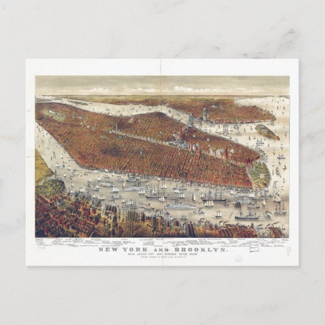 Aerial View of New York and Brooklyn (1877) Vykort (Framsida)