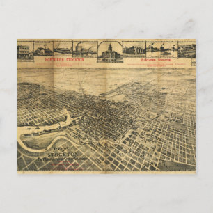 Aerial View of Northern Stockton, California 1895 Vykort