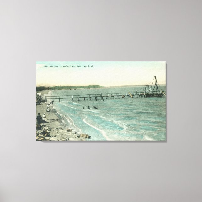 Aerial View of San Mateo Beach and Pier Canvastryck (Framsida)