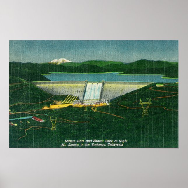 Aerial View of Shasta Dam, Sjö, Mountain at Poster (Framsidan)