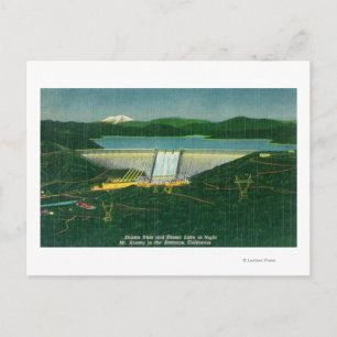 Aerial View of Shasta Dam, Sjö, Mountain at Vykort