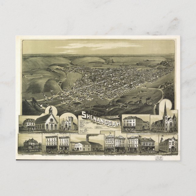 Aerial View of Shenandoah, Pennsylvania (1889) Vykort (Framsida)
