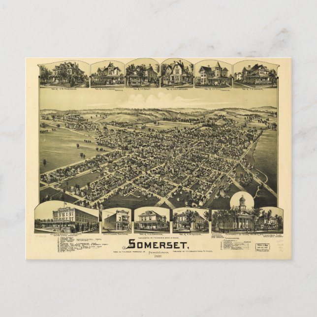 Aerial View of Somerset, Pennsylvania (1900) Vykort (Framsida)