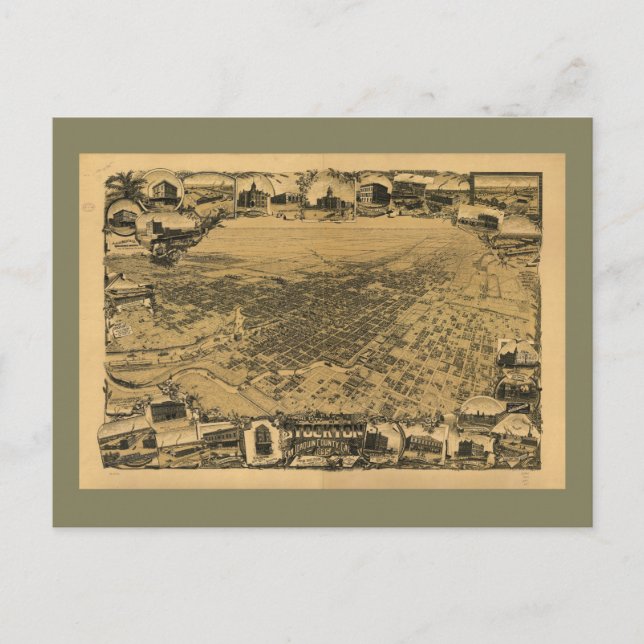 Aerial View of Stockton, Kalifornien (1895) Vykort (Framsida)