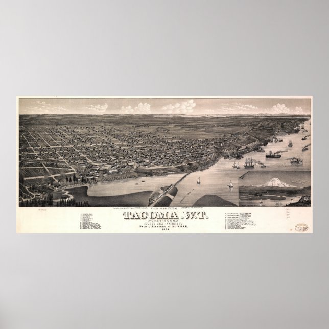Aerial View of Tacoma, Washington (1884) Poster (Framsidan)