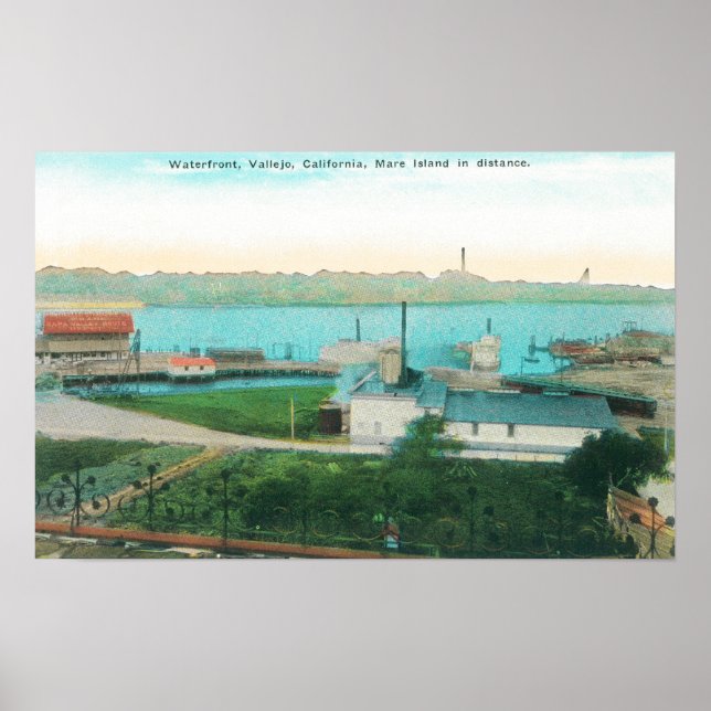 Aerial View of Vallejo Waterfront and Mare Islan Poster (Framsidan)