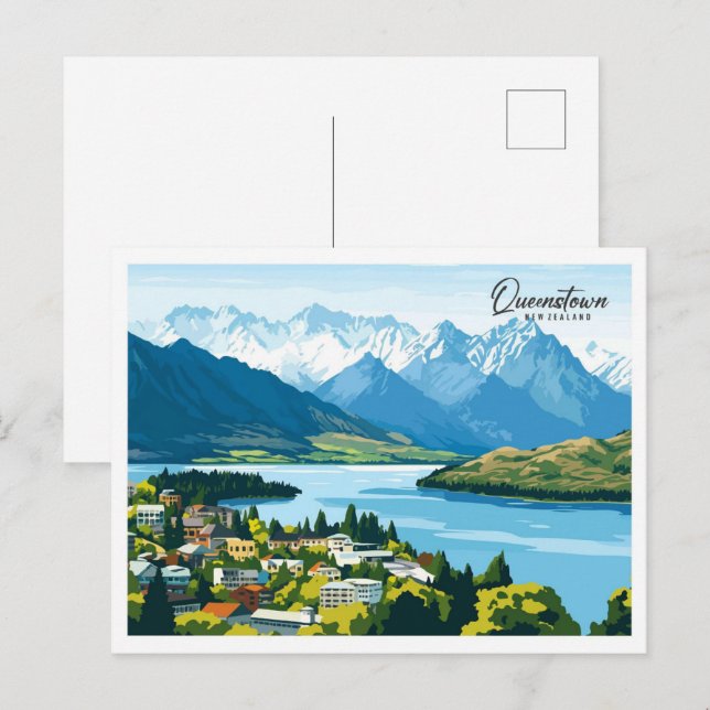 Aerial View Queenstown New Zealand Illustration Vykort (Fram/baksida)