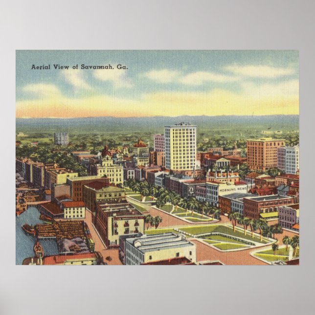 Aerial View Savannah GA retro Poster (Framsidan)