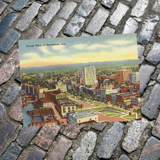 Aerial View Savannah GA retro Vykort