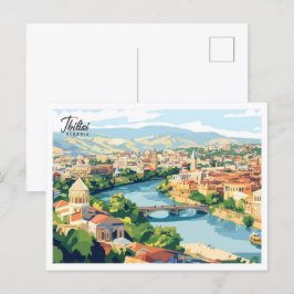Aerial View Tbilisi Georgia Illustration Travel Vykort