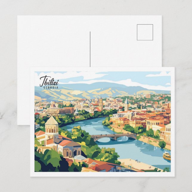 Aerial View Tbilisi Georgia Illustration Travel Vykort (Fram/baksida)