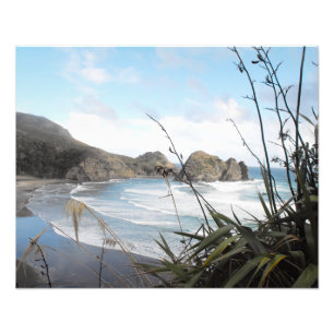 Aerial View till South Piha Beach New Zealand Fototryck
