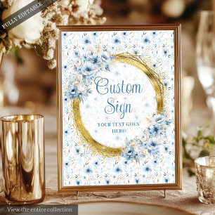 Aerial Watercolor Light Blue Guld Personligt bröll Poster