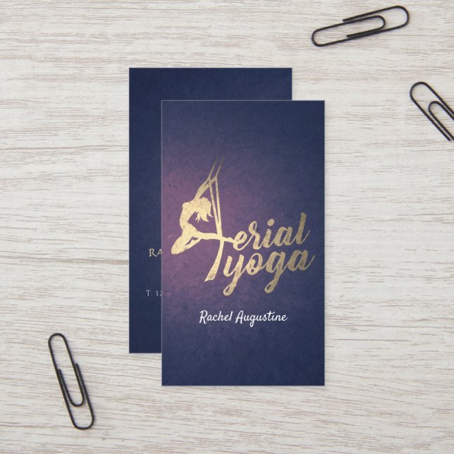 Aerial Yoga Instructor Pilates Fitness Lila Guld Visitkort (Fram/Back In Situ)