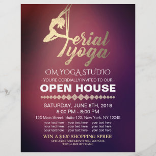 Aerial YOGA Meditation Fitness Studio Öppet Hus Reklamblad